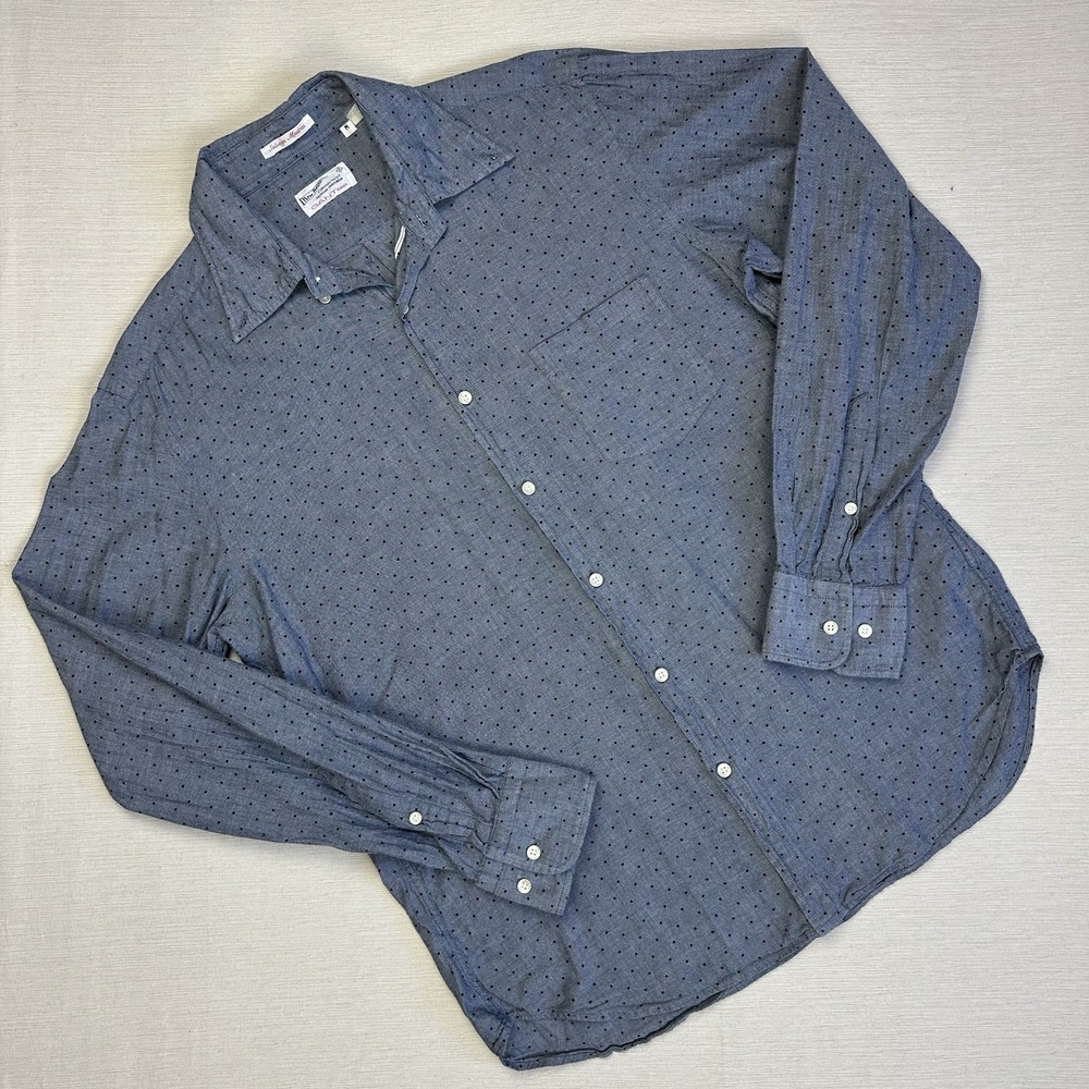 Vtg GANT Selvedge Madras Selvage Pocket Shirt Button Chambray Men M Blue Gray